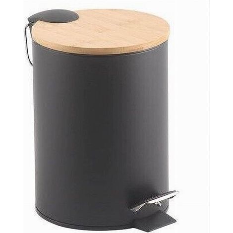 Cleafe - Pattumiera Acciaio A Pedale 3 Litri Bidone Cestino Spazzatura Nero Legno 87457 - (1/2)