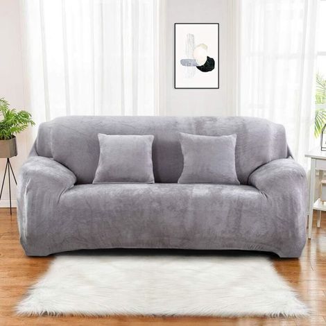 Housse De Canapé 3 Places (Coussin Non Inclus) Housse De Protection En Velours Facile À Installer Tissu Élastique Extensible Lavable En Machine Couverture De Canapé(3 Places : 190-230 Cm, Gri (1/5)