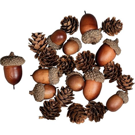 Mélange Cônes de gland ass. 2-4cm, déco de noël plastique, 27pcs, Naturel
