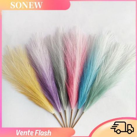 Herbe De Pampa Artificielle - 45 Cm - Gris Dégradé - Décoration Intérieure Extérieure - 8 Pièces (1/5)