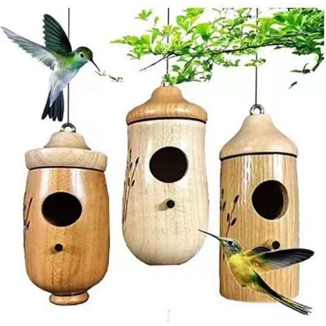 Nido per colibrì, casetta in legno sospesa per esterni, set da 3 pezzi (1/5)
