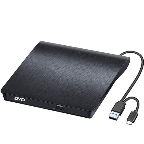 Lecteur CD/DVD Externe USB 3.0 et Type C Portable Graveur CD-R/-RW Drive, Compatible PC, Laptop, Desktops, Windows 7/8/10/11/XP/Vista/Linux, Mac OS (1/5)