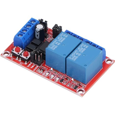 Module relais 2 voies bouton verrouillage auto interblocage déclenchement niveau haut bas avec LED témoin 24V (1/5)