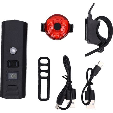 Wasserdichte LED-Fahrradlampe, Vorder- und Rücklicht für Outdoor-Radtouren, Digitalanzeige, USB-C-Ladeanschluss (1/5)
