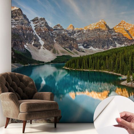 Tapete Selbstklebend - abwaschbar - Tapete mit Motiv - trendige Wanddeko - elegant Fototapete Bergspiegelung 250x250 cm (1/5)