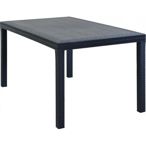 Tavolo rettangolare 150x90 cm in wicker stampato con gambe regolabili e foro centrale per ombrellone Nasa -  Black