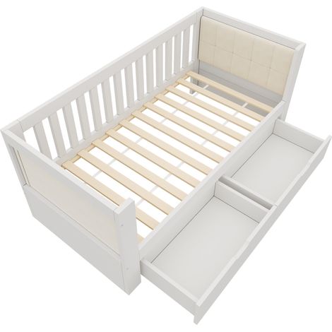 Cama de día 90 x 200 cm blanca de madera con 2 cajones (1/5)