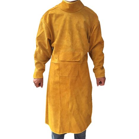 Schweißerschürze aus Leder mit hohem Kragen, langen Ärmeln, flammhemmende Schutzkleidung, 92 cm (1/5)