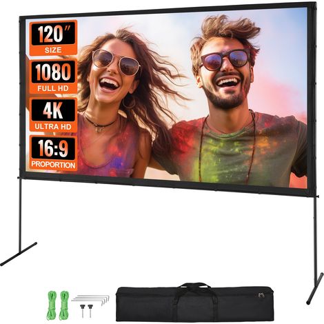 VEVOR Schermo di Proiezione Avvolgibile Manuale 120 Pollici 16:9 HD 4K Proiettore Antirughe Tela Ampio Supporto Schermo Immagine Dettagliata per Home Theater Festa, Telo per Proiettore con Supporto (1/5)