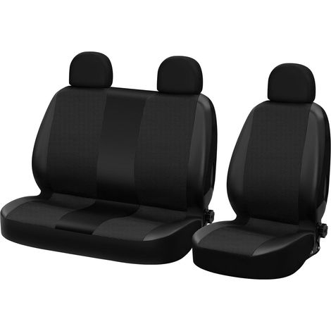 WOLTU Cubiertas de Asiento de Coche universales para Furgonetas 1 + 2 Fundas de Asiento Fundas de Asiento de Cuero sintético Negro-Gris (1/5)