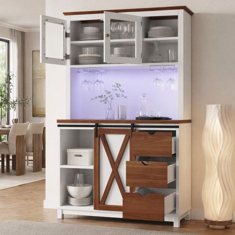 Buffet alto de cocina negro con LED, puerta corredera, 3 cajones (1/5)