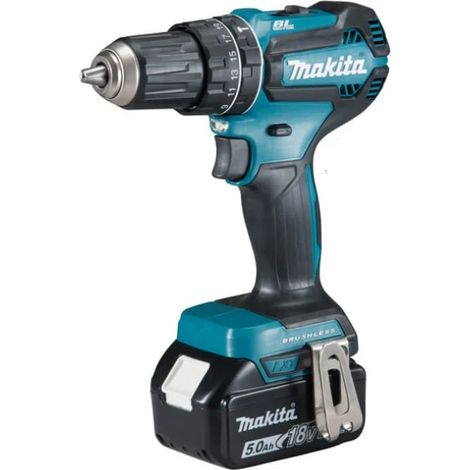 Makita – Perceuse-visseuse à percussion 18V – 2 batteries 5.0Ah – Moteur Brushless – Couple 50Nm pour perçage bois et métal – Éclairage LED intégré - DHP485RTJ