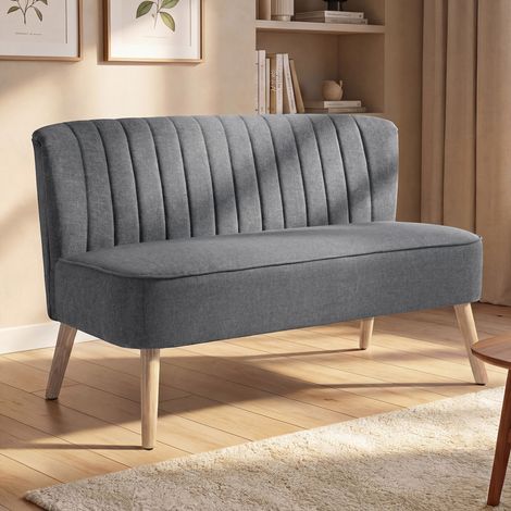 Canapé 2 places, revêtement aspect lin, structure en bois, pour salon/chambre, 117 cm, gris (1/5)