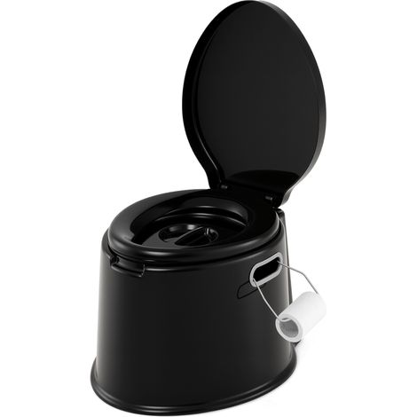 COSTWAY Portable Travel Toilet Camping Toilet w/Detachable Inner Bucket-Black (1/5)