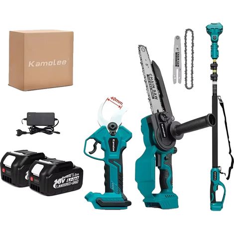 Motosierra eléctrica telescópica, 2 baterías de 5,0 Ah, 40 mm A, 6-8 pulgadas, 250 cm (1/2)