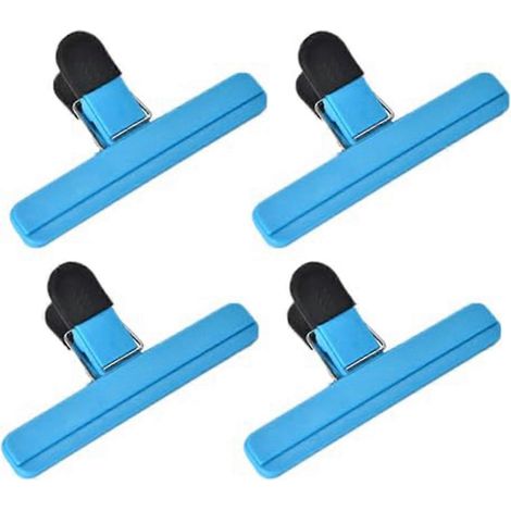 Lot de 4 pinces de conservation des aliments étanches à l'humidité - Pince large améliorée pour le stockage des aliments, bleue, grande taille (1/5)
