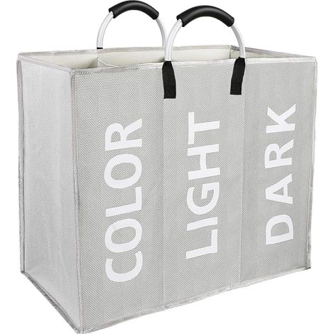 Panier Linge Pliable 3 Compartiments Gris, Oxford 60x32x49cm (1/4)
