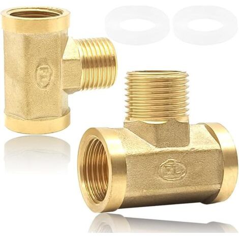 2pcs laiton t - joint 1 / 2 "raccord de tuyau 2 femelle 1 mâle raccord de tuyau d'air raccord t - joint égal (1/5)