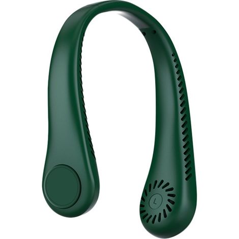 Ventilateur de cou portable sans pales double tête 360° 3 vitesses rechargeable USB mains libres voyage extérieur sport bureau été vert (1/5)