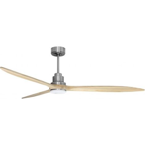 Tenerife - Super destratificateur et ventilateur DC 166 cm  Chrome pales bois clair avec Lumière 30 à 60 m²
