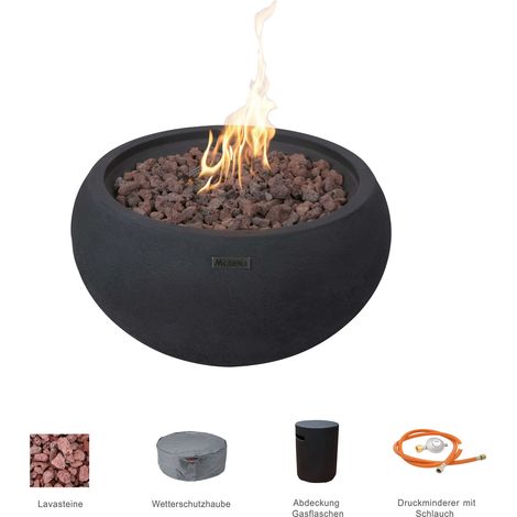 YORK Gas-Feuertisch 2-tlg. Set Glasfaserbeton D68x36 schwarz