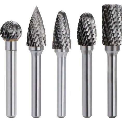 Kit de 5pcs Fraises Rotatives en Carbure de Tungstène Double Coupe Tige 6mm Tête 10mm Outil Dremel Perceuse Ponceuse Electrique Pour la sculpture sur métal, le polissage, la gravure (1/5)