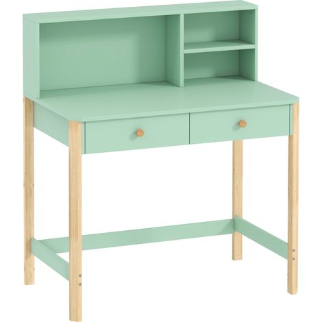 Escritorio infantil con almacenamiento, verde y natural, 90x52x105 cm