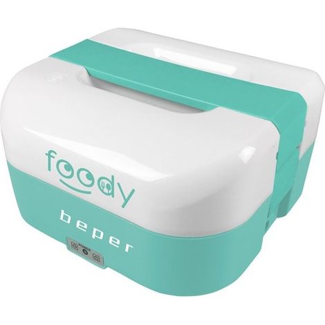 Beper - Scaldavivande Portatile 2In1, Contenitore Divisibile in 4, Accendisigari 12V per Auto, 50W per Casa/Ufficio, Posate in Dotazione - Azzurro (1/5)