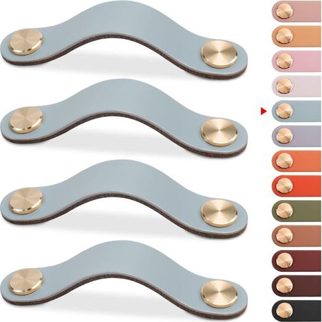 4pcs Poignée Meuble Cuir, Bouton Porte Placard Poignee Cuir Bouton de Tiroir, Poignee de Meuble Vintage pour Armoires, Commode, Cuisine, Salle de Bain (Bleu, 96mm) (1/4)