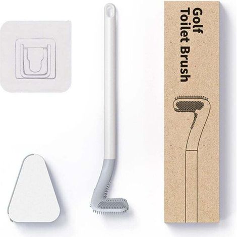 Brosse WC Silicone Manche Long avec Base Automatique Anti-Fuite Blanc