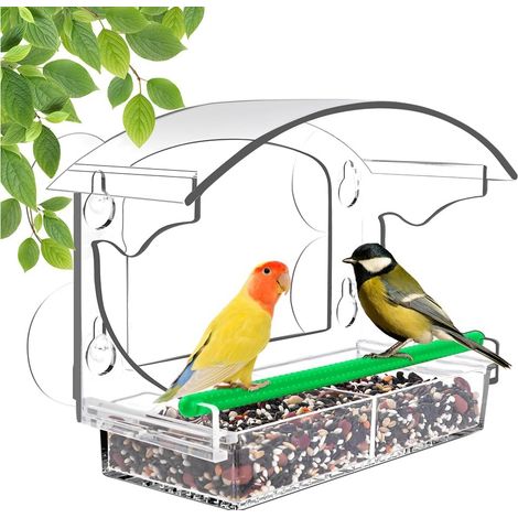 1 Stück durchsichtiger Acryl-Vogelfutterspender, Wildvogelfutterspender mit Abflusslöchern und 4 starken Saugnäpfen (1/5)