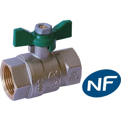 Vanne sphère laiton titré 4MS NF Femelle/Femelle - manette pap. Verte - Série 578 8x13