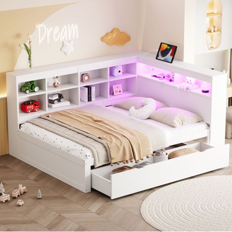 Bett Doppelbett Stauraum 140x200 Holz Weiß OKMYHOME (1/5)