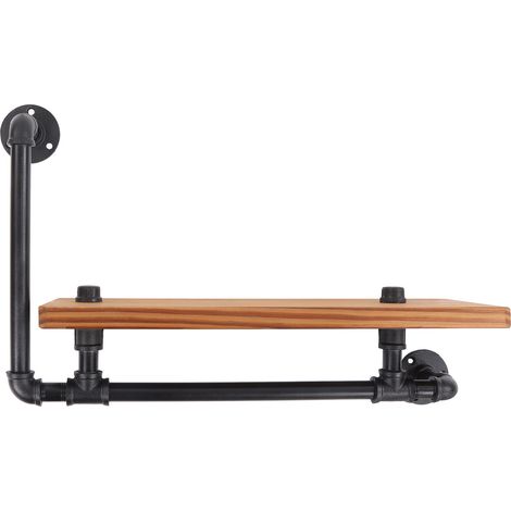 Étagère murale en bois et tuyaux en fer forgé, style rétro, flottante, idéale pour un bar, une cuisine ou un coin de maison. (1/5)