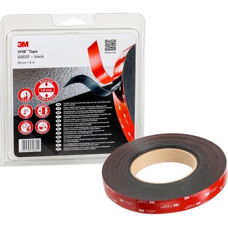 3M 5962F cinta adhesiva doble cara negra 19 mm