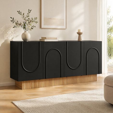 MEUBLIV Credenza 160x75x38 cm nera e legno – 4 ante, ampio spazio contenitivo (1/5)