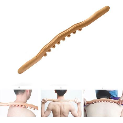 Wooden therapeutic massage roller, curved shape, Colombian massage device for lymphatic drainage and trigger points 06398-AquaForge