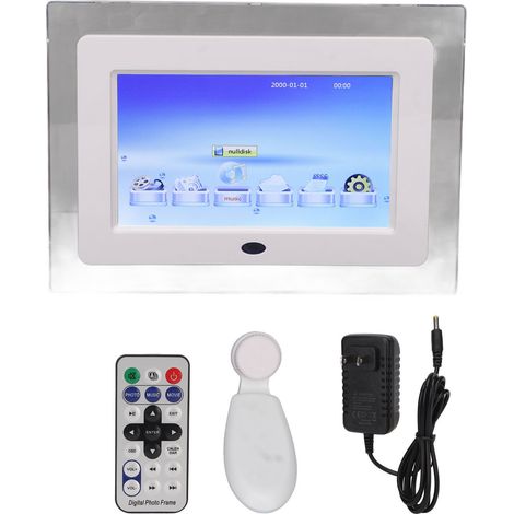 Cadre photo numérique 7 pouces HD écran tactile, télécommande intelligente, cadre électronique blanc, prise US 100-240V (1/5)