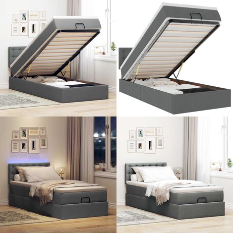 vidaXL Ottomane Bett mit Matratze & LEDs Dunkelgrau 90x200 cm Stoff (1/5)