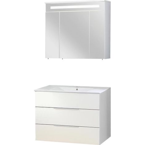 Fackelmann KARA Badmöbel Set 3-teilig, 80 cm, Weiß, Keramik, 2 Schubladen-08047 (1/5)