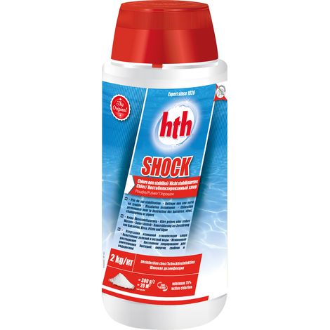 HTH – Désinfectant chloré de piscine – Hypochlorite de calcium 2 kg – Poudre sans stabilisant – Remonte rapidement le taux de chlore