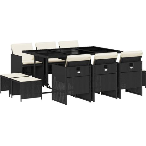 Maison Exclusive - Set de comedor jardín 11 pzas con cojines ratá (1/5)