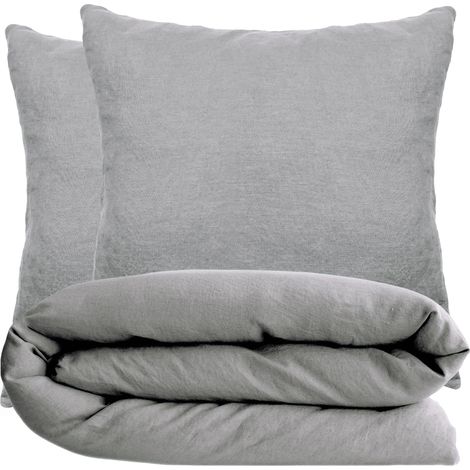Parure de lit coton lavé PALACE Taie 65x65 cm 140x200 cm (1/5)