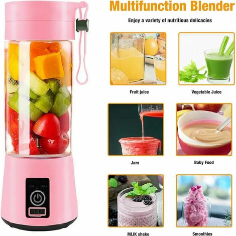 Mini mixeur à smoothie portable électrique 380 ml, mixeur sur socle, blender, machine à smoothie (rose) (1/5)