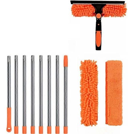 Extended fenêtre kit de nettoyage 2 pouces 1 Double Sided verre raclette nettoyeur plumeau serpillière 180° Swivel (1/5)
