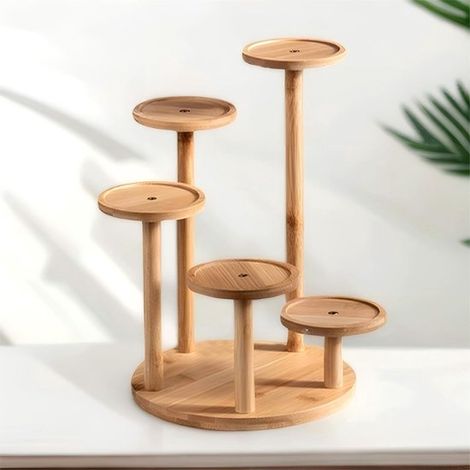 Soporte para plantas de bambú de 5 niveles, Estante redondo para plantas de escritorio (1/5)