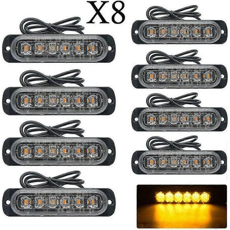 Feux stroboscopiques d'urgence, 8 feux clignotants ambrés à 6 LED, 12/24 V, gyrophares de signalisation pour voiture