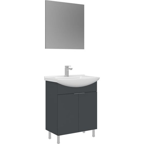 Ensemble Meuble Vasque avec Miroir (2 Pièces) "Purus 65" - 65 x 50 x 83 cm - Matte Anthracite (1/3)