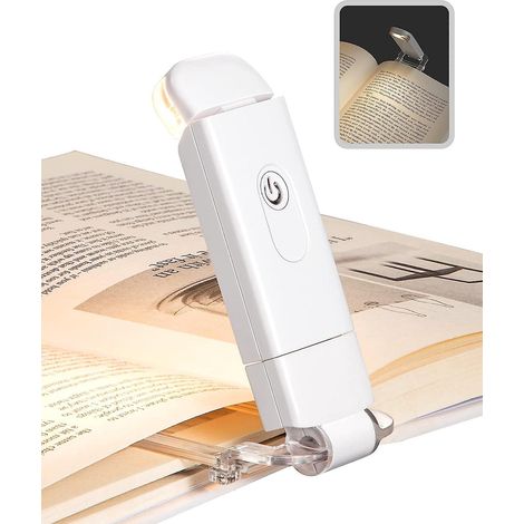 Wiederaufladbare Leselampe per USB, LED-Leselampe zum Anklemmen, tragbare Lesezeichenlampe zum Lesen im Bett oder im Auto (weiß)