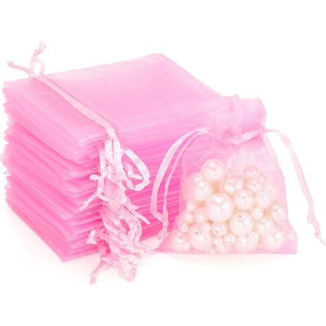 100 pezzi (3040 cm) sacchetti regalo in organza rosa, sacchetti per gioielli, sacchetti per lavanda, adatti per regali di gioielli, caramelle, matrimoni (1/5)